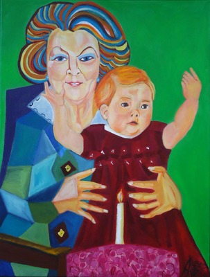 Koninginnentroon portret van een grote en een kleine koningin Koninginnentroon portret van een grote en een kleine koningin