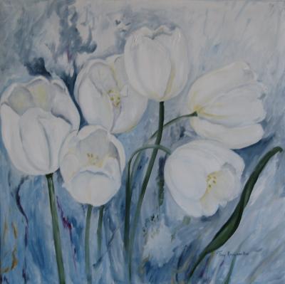 realisme: Witte tulpen in de wind realisme: Witte tulpen in de wind