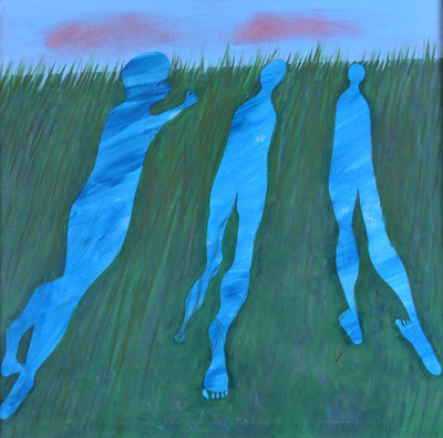 drie figuren in het gras drie figuren in het gras