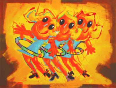 Drie meisjes met hoela hoep Drie meisjes met hoela hoep