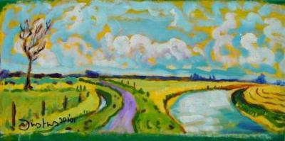 Landschap Leiden - origineel op linnen Landschap Leiden - origineel op linnen