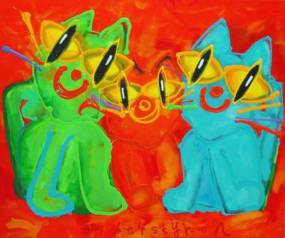 Groene poes, rode poes en blauwe poes Groene poes, rode poes en blauwe poes