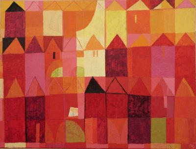 Grote stad in roze/rood Grote stad in roze/rood